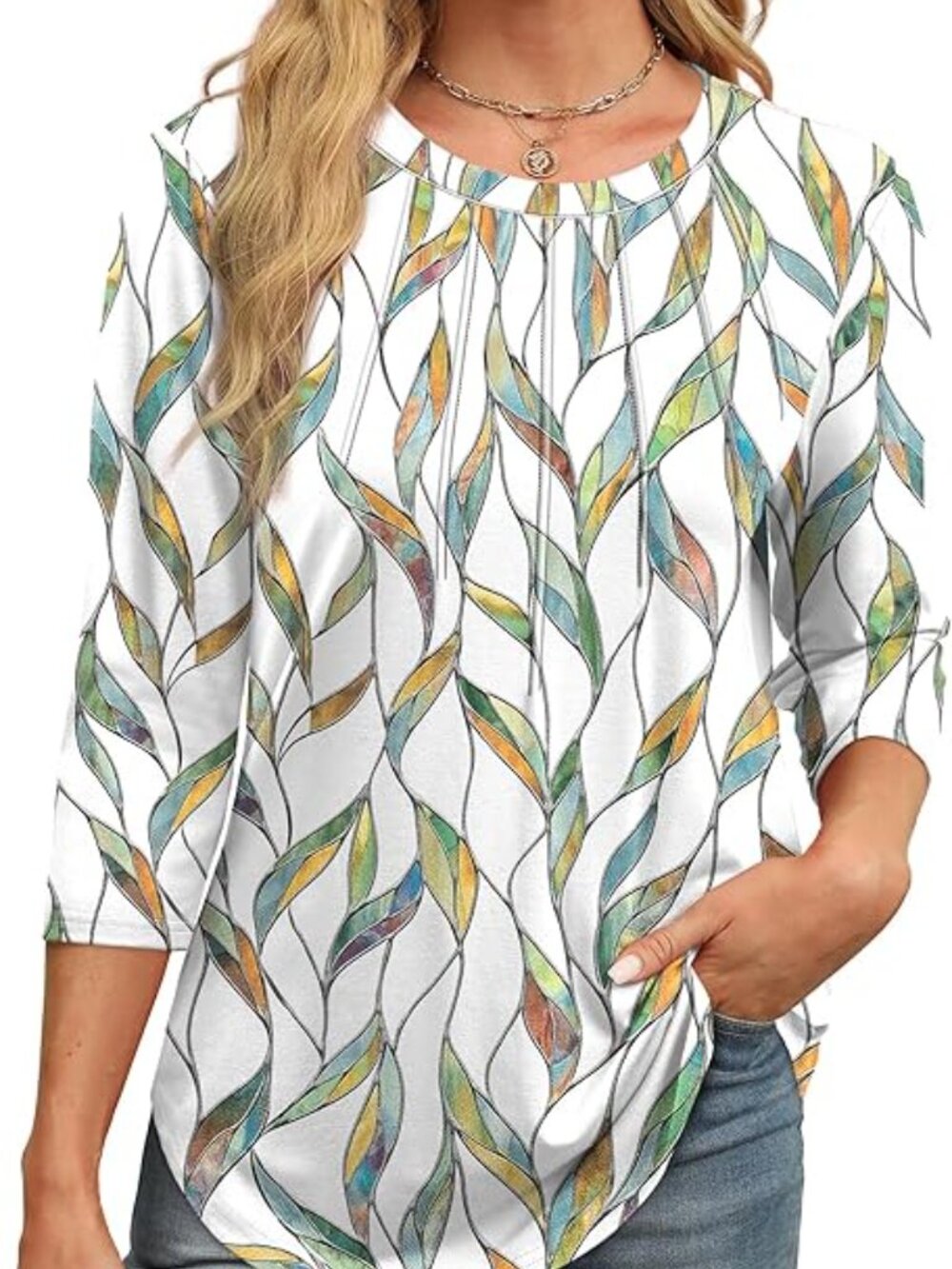 3/4 Sleeve Womens Large Round Neck Casual Tunic Top - Picture 2 of 7